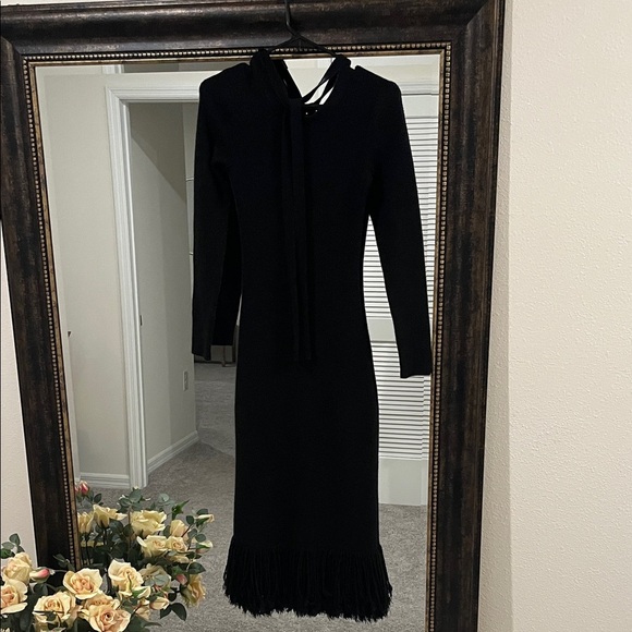 Eudon Choi Long Sleeve Black Knit Fringe Dress - Picture 4 of 9